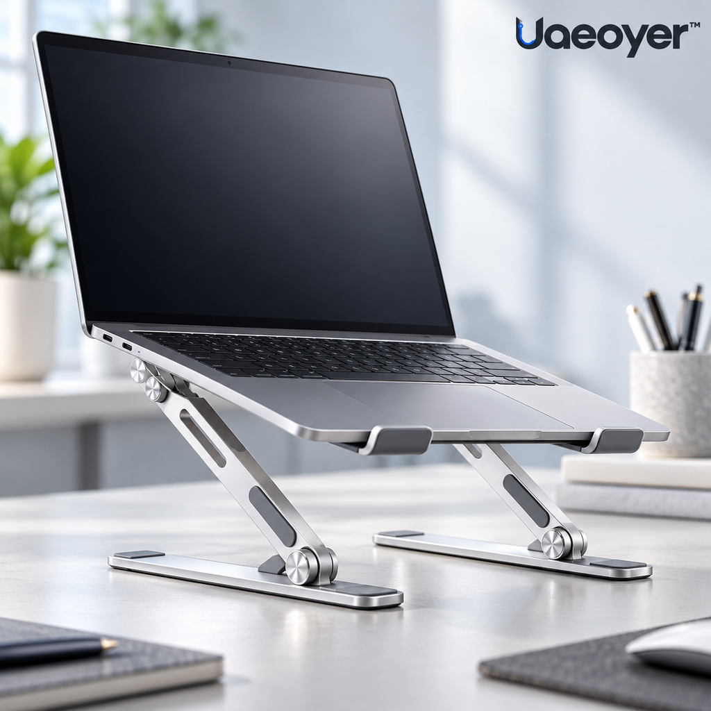 Uaeoyer™ Adjustable Folding Aluminum Laptop Stand — Silver