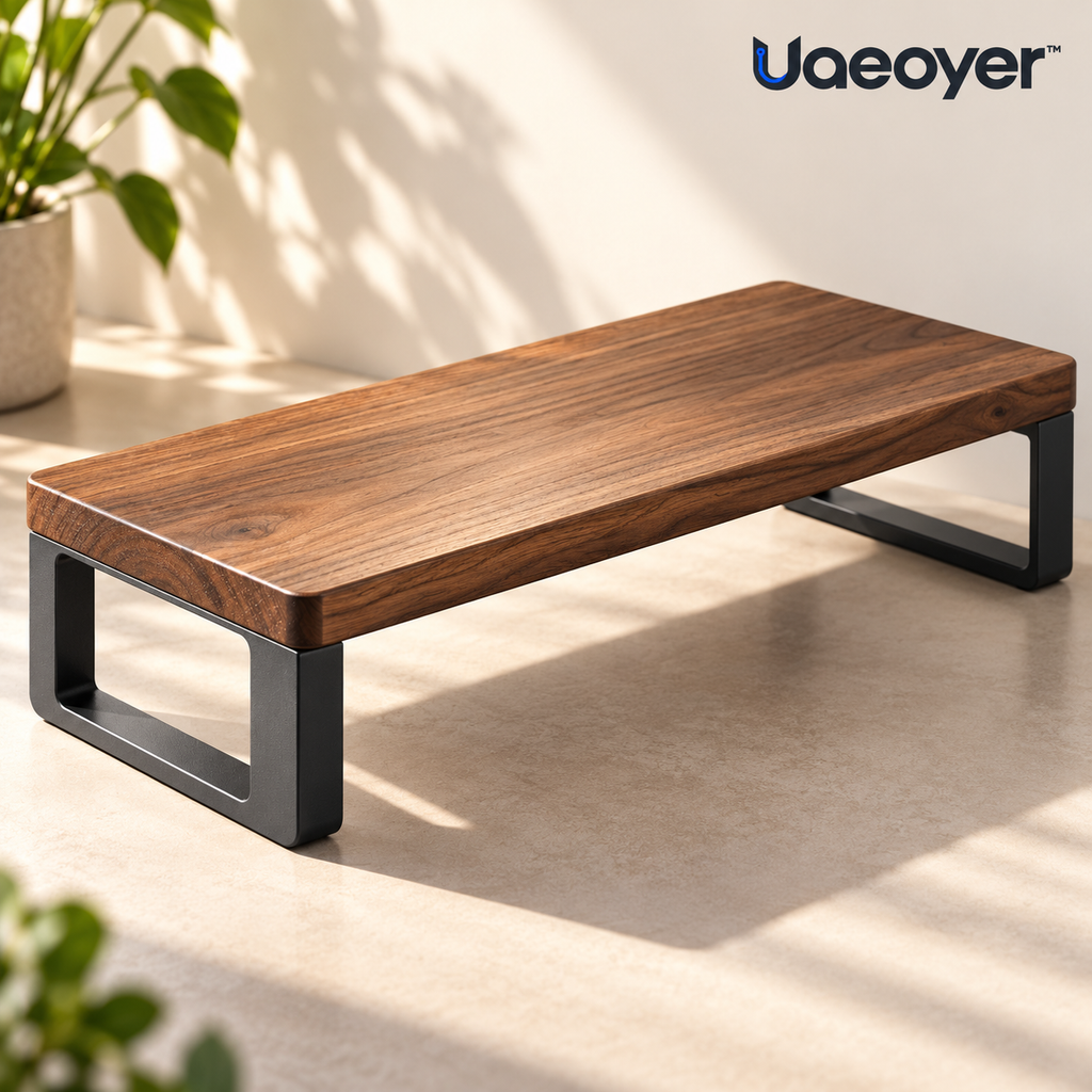 Uaeoyer™ Walnut-Tone Monitor Riser with Open Desk Storage
