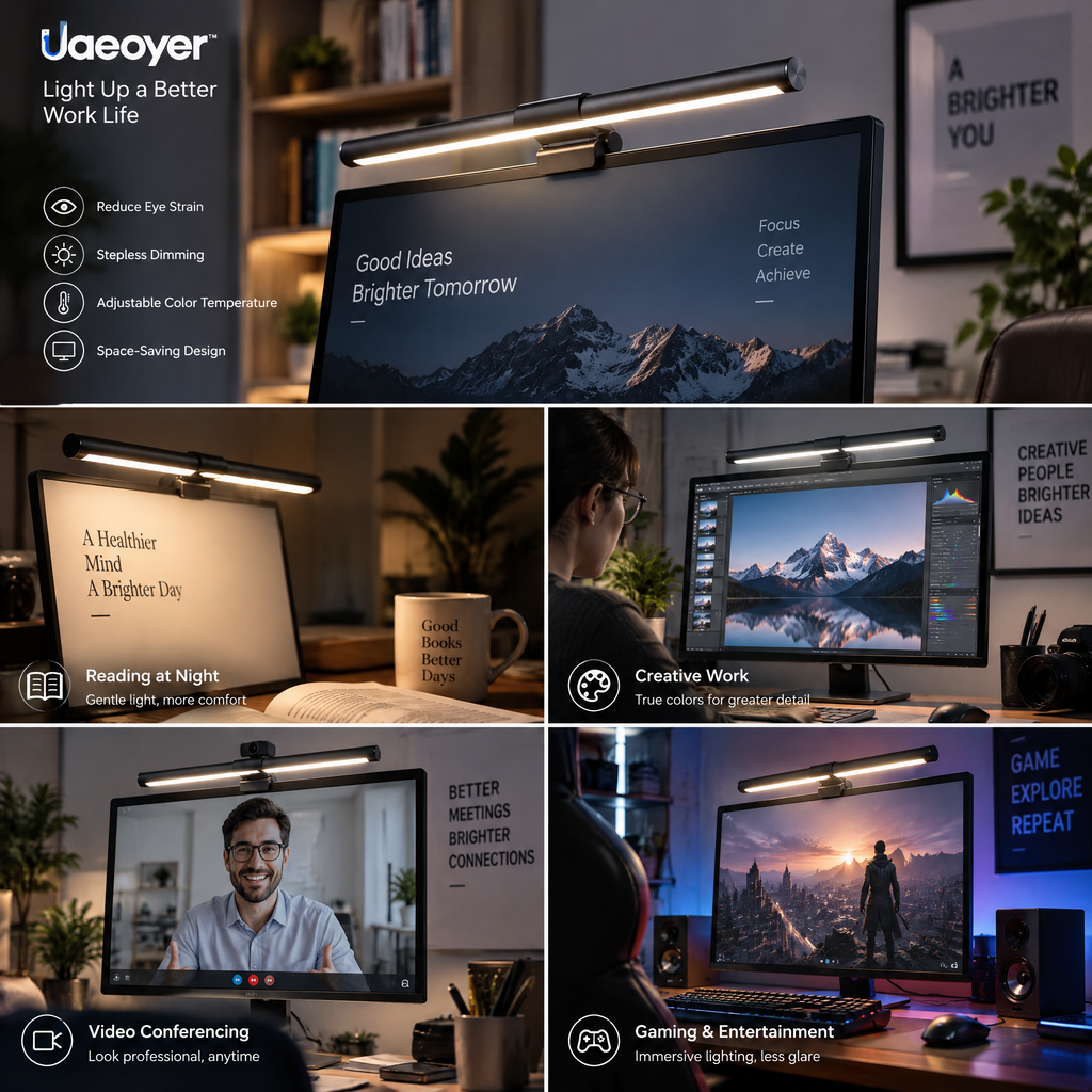 Uaeoyer™ Monitor Screen Light Bar with Clip-On Mount