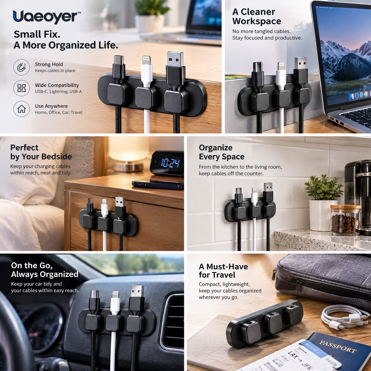 Uaeoyer™ Magnetic Desktop Cable Organizer in Graphite