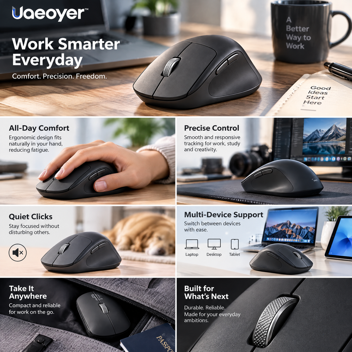 Uaeoyer™ Ergonomic Wireless Mouse in Graphite Black