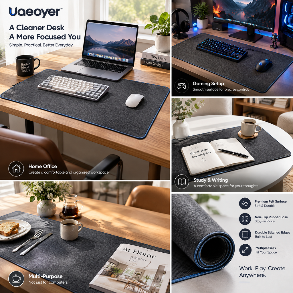 Uaeoyer™ Charcoal Felt Desk Mat for Modern Workspaces