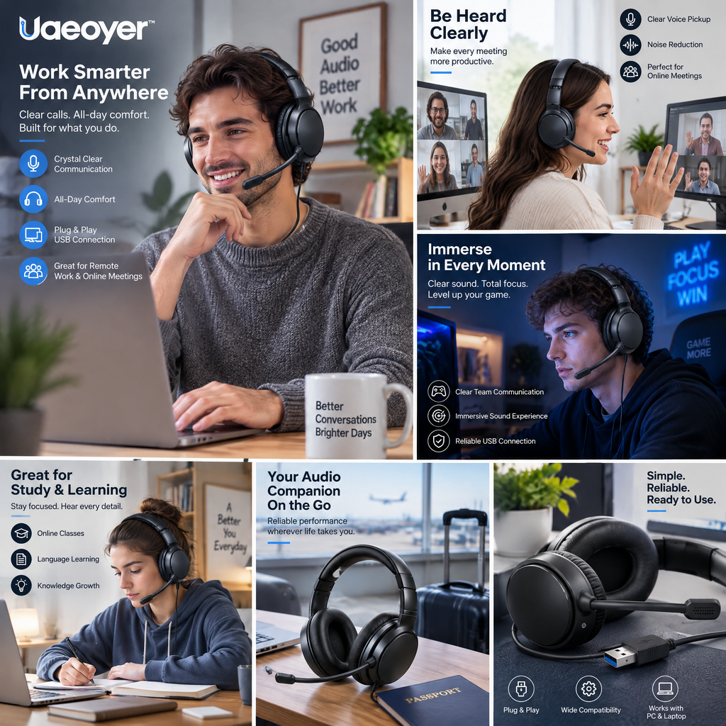 Uaeoyer™ USB Over-Ear Computer Headset with Boom Microphone