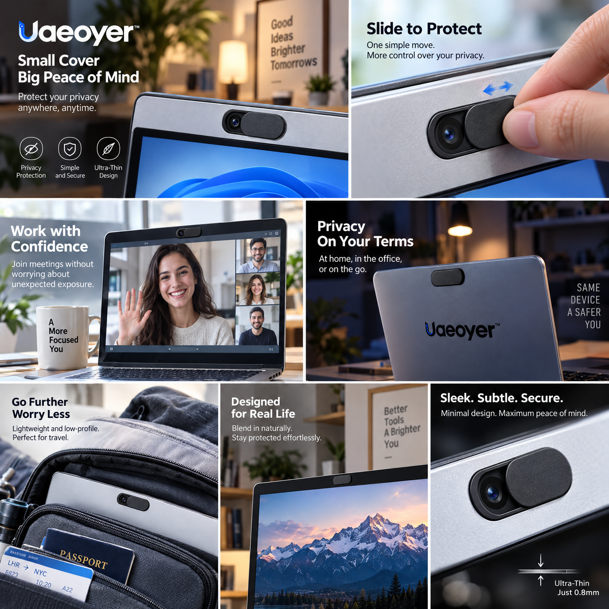 Uaeoyer™ Sliding Webcam Privacy Cover for Compatible Laptops